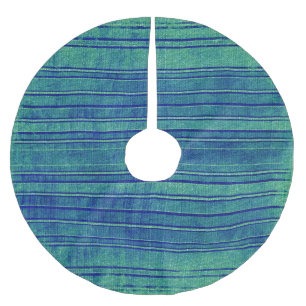 Pretty Blue and Green Distressed Stripes Pattern Brushed Polyester Tree Skirt