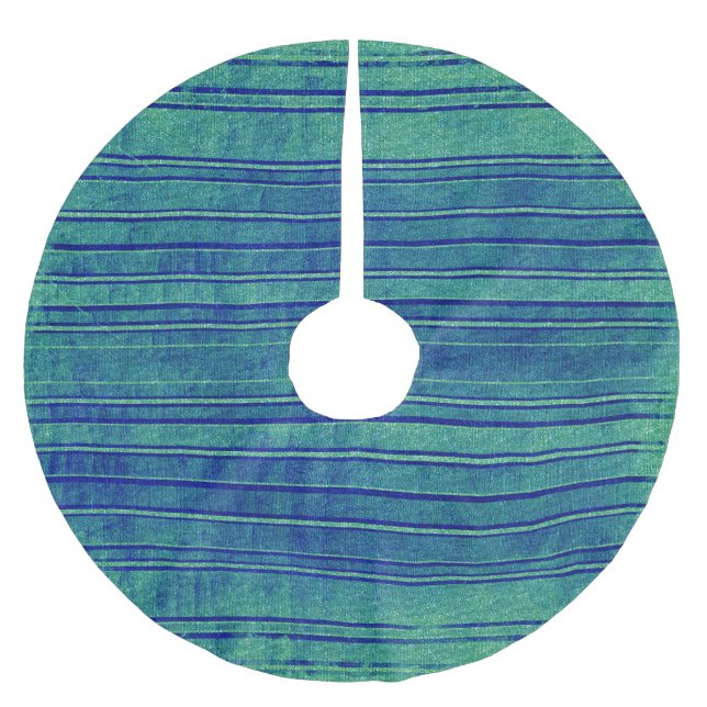 Pretty Blue and Green Distressed Stripes Pattern Brushed Polyester Tree Skirt (Front)