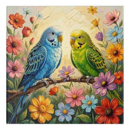Pretty  Blue and Green Parakeets  Acrylic Print