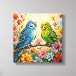Pretty Blue and Green Parakeets Canvas Print