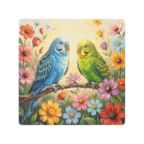 Pretty  Blue and Green Parakeets  Metal Print