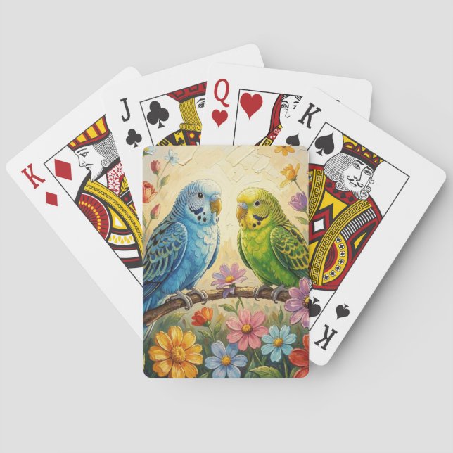 Pretty  Blue and Green Parakeets  Poker Cards (Back)