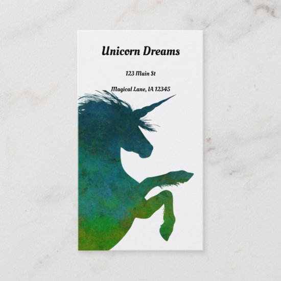 Pretty Blue and Green Unicorn Business Card