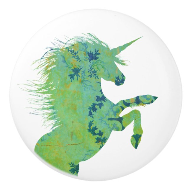 Pretty Blue and Green Unicorn Ceramic Knob (Front)
