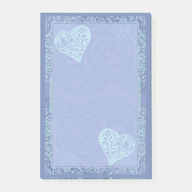 Pretty Blue and Hearts Post-it Notes (Front)