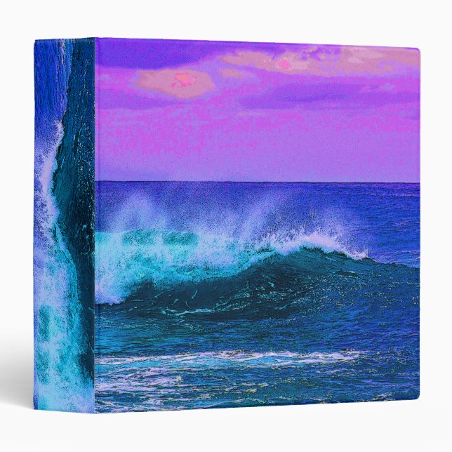 Pretty Blue and Lavender Ocean Landscape 3 Ring Binder (Front/Spine)