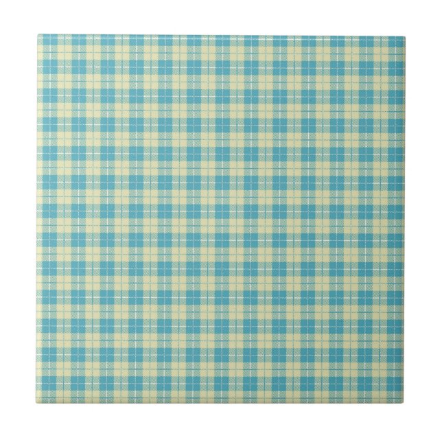 Pretty Blue and Pastel Yellow Plaid Ceramic Tile (Front)