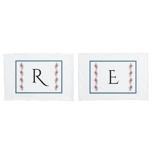 Pretty Blue and Pink Monogrammed Pillowcase Set (Front-Set)