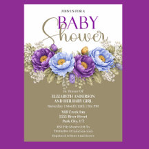 Pretty Blue and Purple Peony Girl Baby Shower