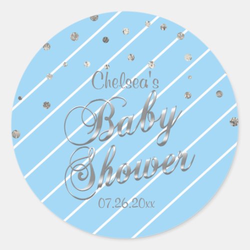 Pretty Blue and Silver _ Baby Shower Classic Round Sticker