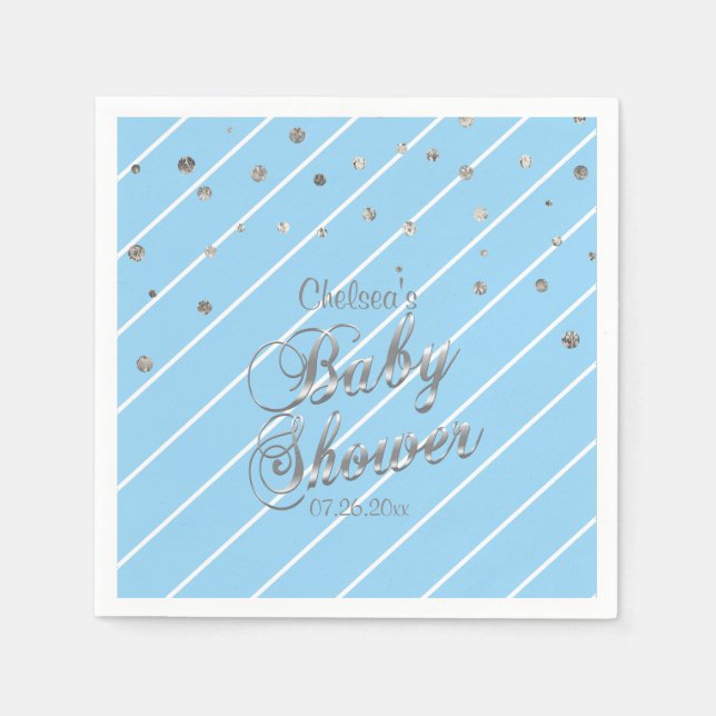 Pretty Blue and Silver - Baby Shower Napkins (Front)
