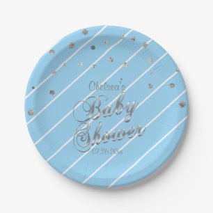 Pretty Blue and Silver - Baby Shower Paper Plates