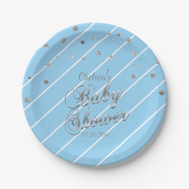 Pretty Blue and Silver - Baby Shower Paper Plates (Front)