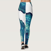 Pretty Blue and Teal Agate Geode Stone on Blue Leggings