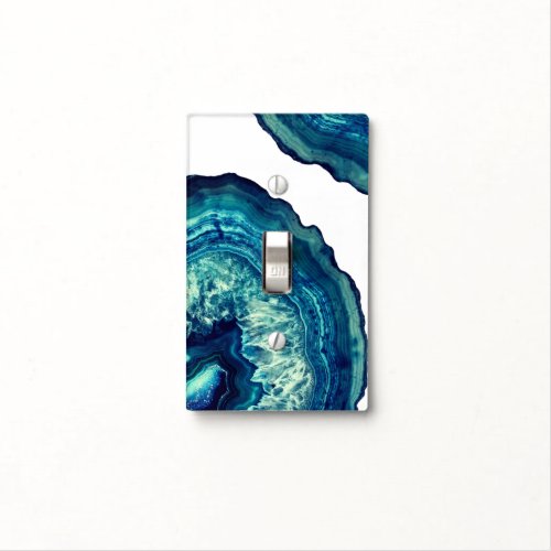Pretty Blue and Teal Agate Geode Stone on Blue Light Switch Cover