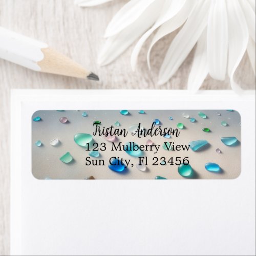 Pretty Blue and Teal Sea Glass  Personalized Label