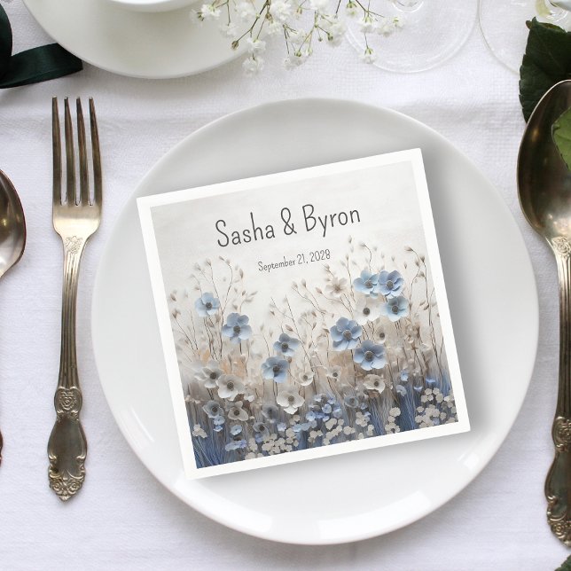 Pretty Blue and White 3D Flower Garden Wedding Napkins (Creator Uploaded)