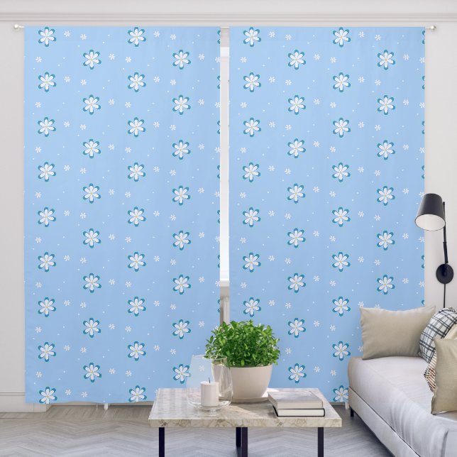 Pretty blue and white daisies Curtain (Living Room)