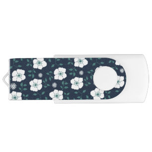 Pretty Blue and White Floral Pattern Flash Drive