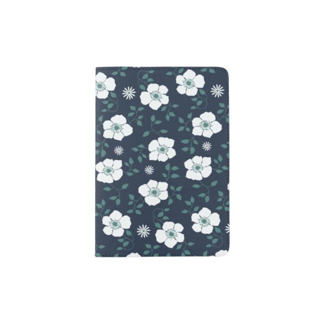 Pretty Blue and White Floral Pattern Passport Holder (Front)
