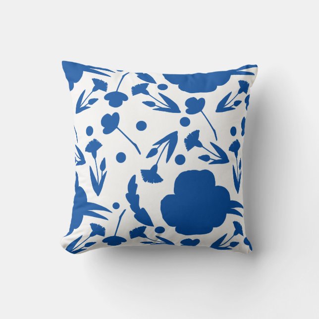 Pretty Blue and White Floral Throw Pillow (Front)