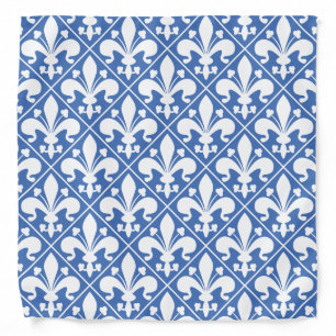 Pretty Blue and White French Fleur de Lys Bandana