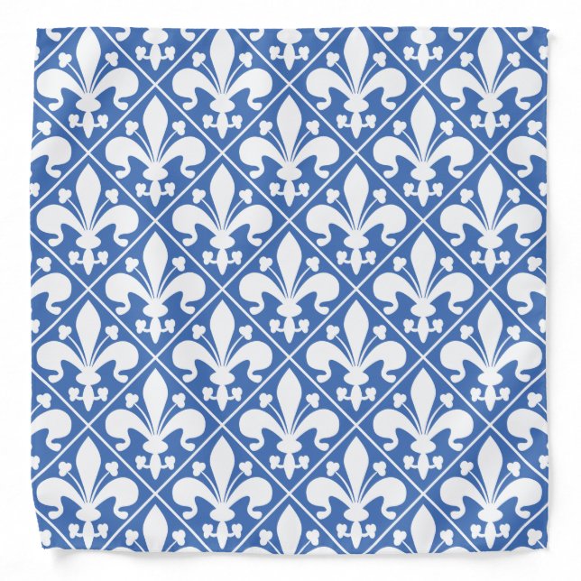 Pretty Blue and White French Fleur de Lys Bandana (Front)
