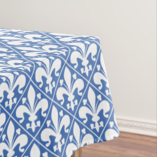 Pretty Blue and White French Fleur de Lys Tablecloth