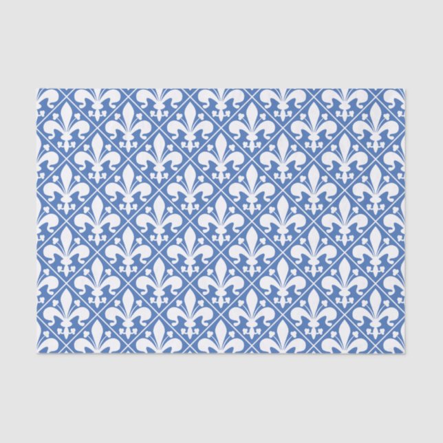 Pretty Blue and White French Fleur de Lys Tissue Paper (Front)