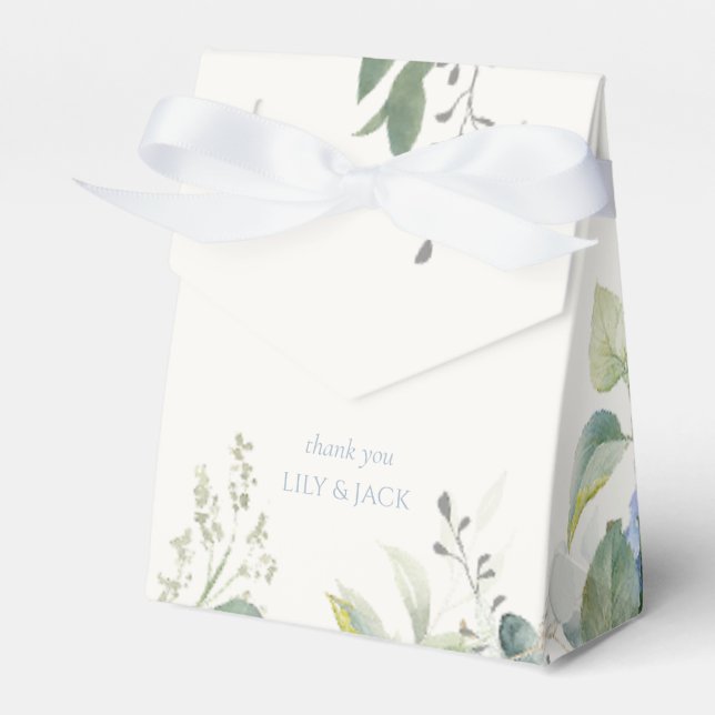 Pretty Blue and White Hydrangea Event Wedding  Favor Boxes (Front Side)