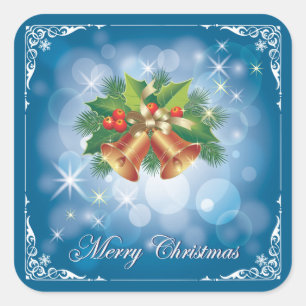 Pretty Blue and White Merry Christmas Square Sticker