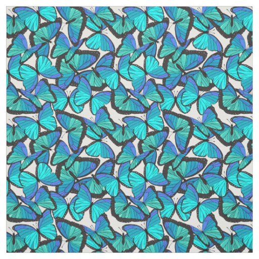 Pretty Blue and White Morpho Butterfly Patterned Fabric