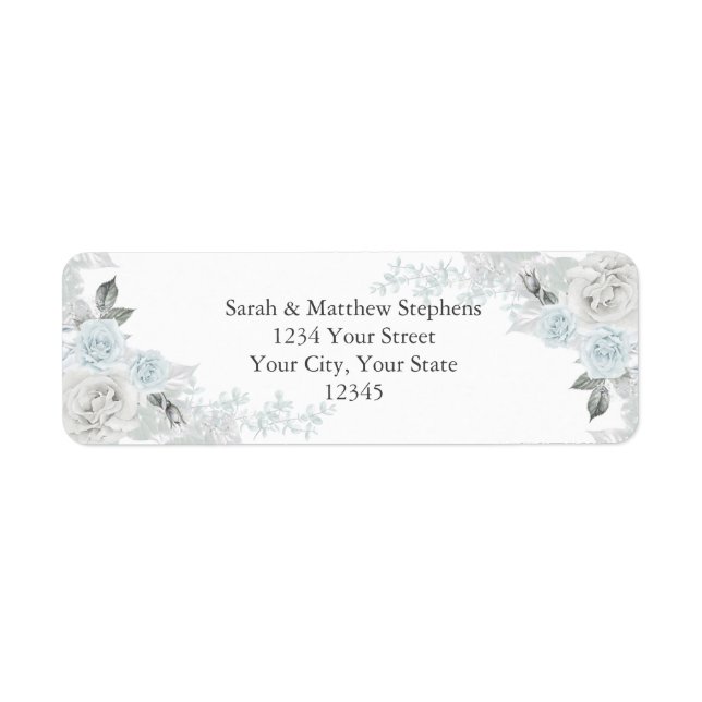 Pretty Blue and White Roses Label (Front)