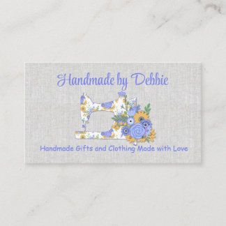 Pretty Blue and Yellow Floral Sewing Machine Business Card