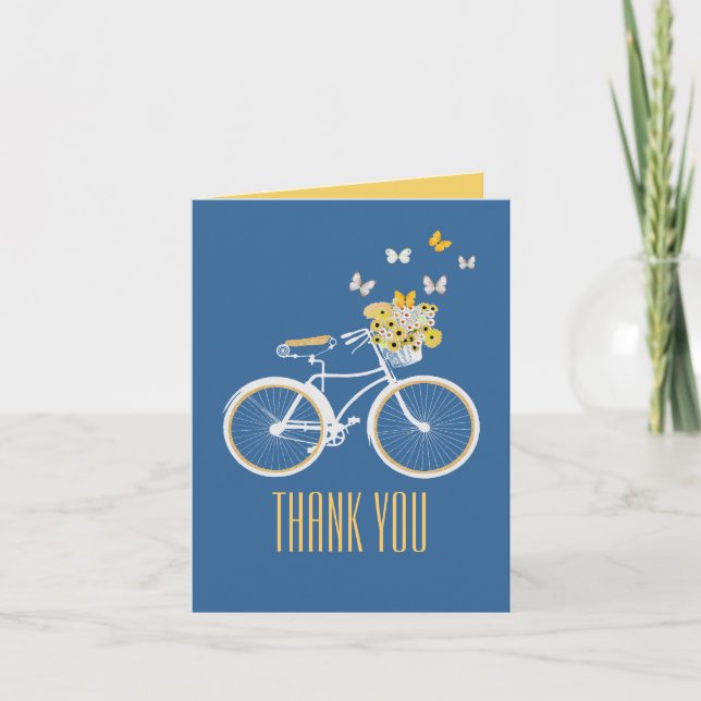 Pretty Blue and Yellow Thank You Note Card (Front)