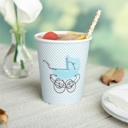 Pretty Blue Baby Buggy and Polka Dots Paper Cups