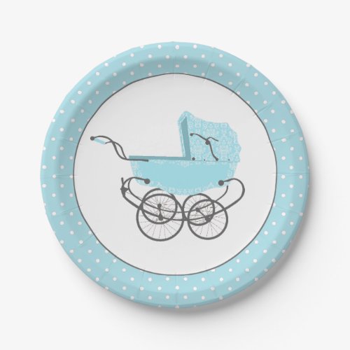 Pretty Blue Baby Buggy Baby Shower Paper Plate