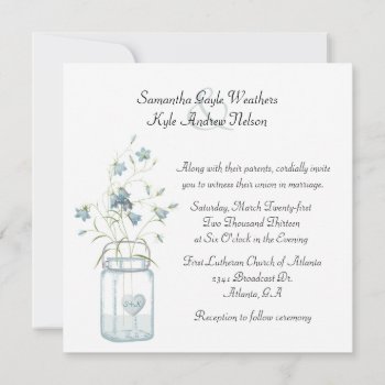 Pretty Blue Bells & Mason Jar Wedding Invitation by Myweddingday at Zazzle