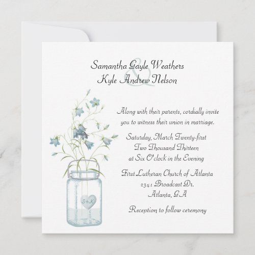 Pretty Blue Bells  Mason Jar Wedding Invitation