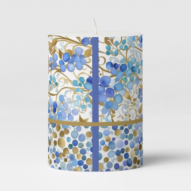 Pretty blue berries and Vines Pillar Candle (Front)