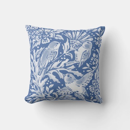 Pretty Blue Birds Forest Floral Nature Animal Throw Pillow