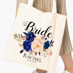 Pretty Blue Blush Pink Floral Bride Wedding Tote Bag<br><div class="desc">Pretty Blue Blush Pink Floral Bride Wedding Tote Bag  . Reusable Budget tote bag . Stylish Simple bag for the bride for the big day. Customize it by changing the name of the bride.
For any further customization ,  feel free to contact me at mypaperlove2021@gmail.com</div>