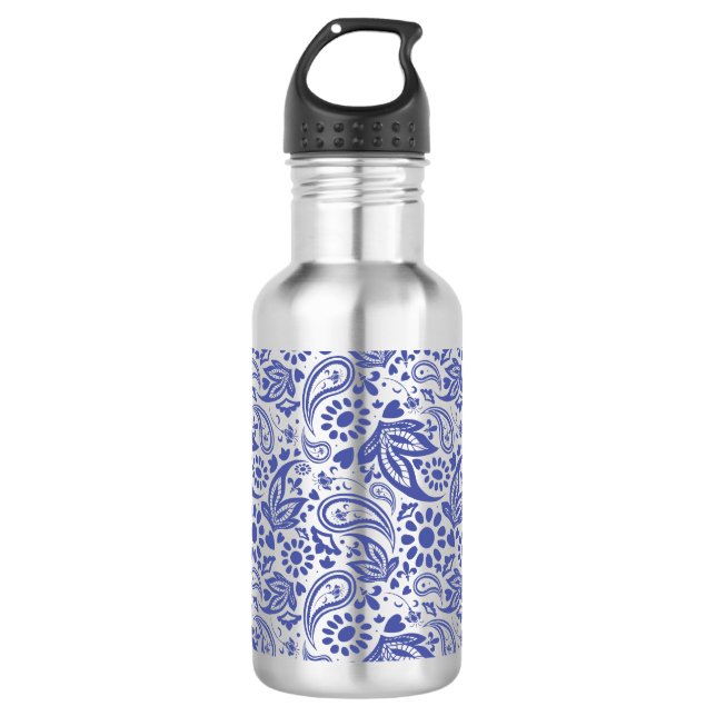 Pretty Blue Boho Chic Paisley Pattern Stainless Steel Water Bottle (Front)