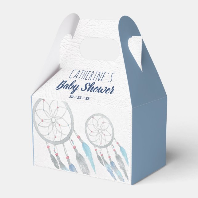 Pretty Blue Boho Dreamcatcher Baby Shower Favor Boxes (Front Side)