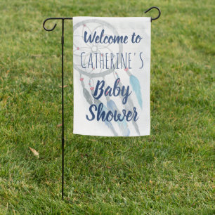 Pretty Blue Boho Dreamcatcher Baby Shower Garden Flag