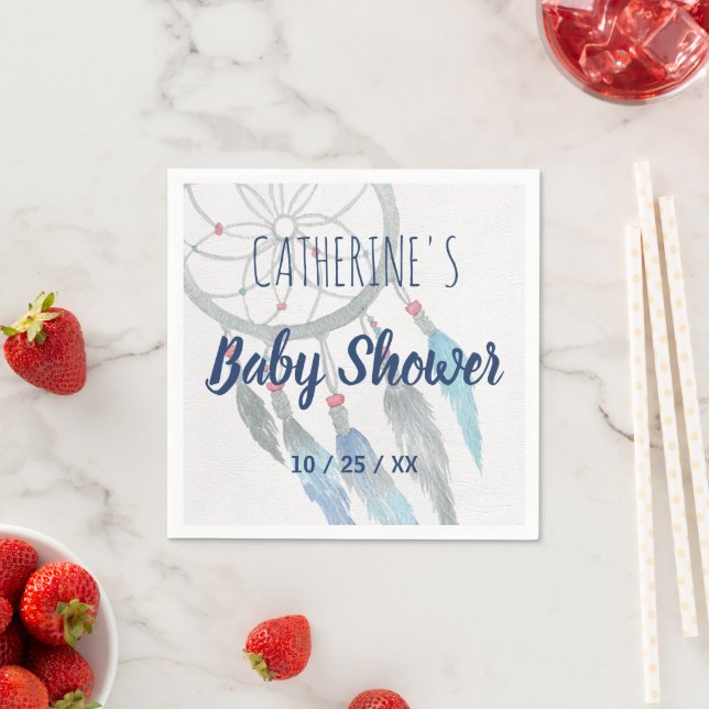 Pretty Blue Boho Dreamcatcher Baby Shower Napkins (Insitu)