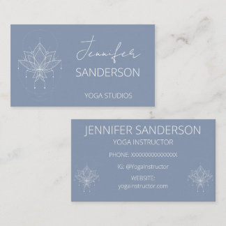 Pretty Blue Boho Floral Lotus Yoga Instructor Business Card