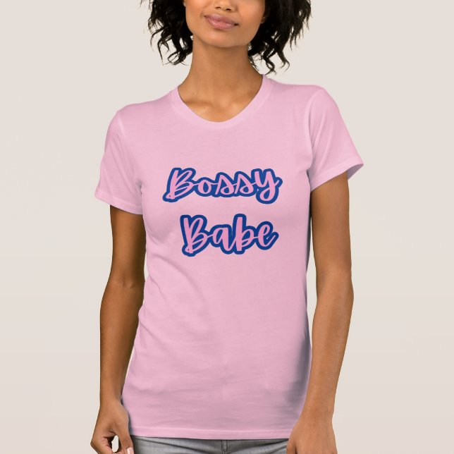 Pretty Blue Bossy Babe Text +Outline Women’s T-Shirt (Front)