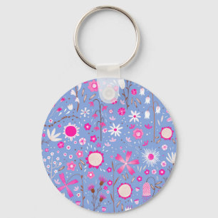 Pretty Blue Botanical Wildflower Floral Keychain