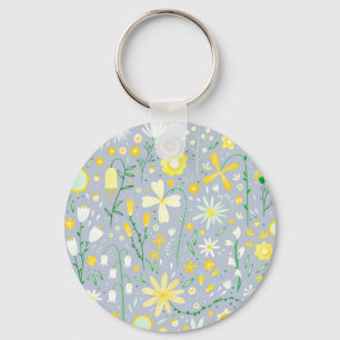 Pretty Blue Botanical Wildflower Floral Keychain